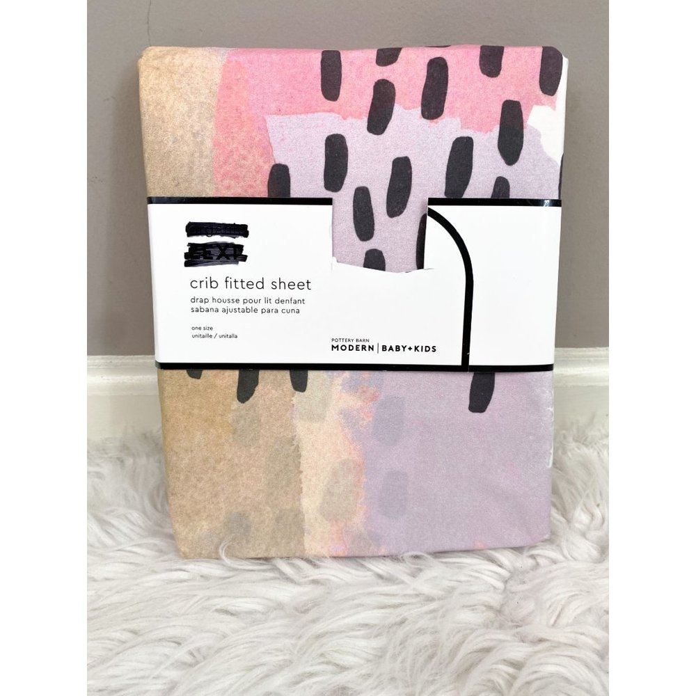 Pottery Barn Modern Baby Organic Lexi Crib Fitted Sheet Abstract NEW Pink Multi